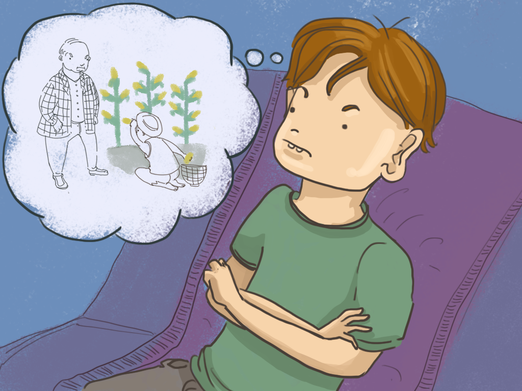 Papelucho está pensando en una persona rica que le roba a una persona pobre.