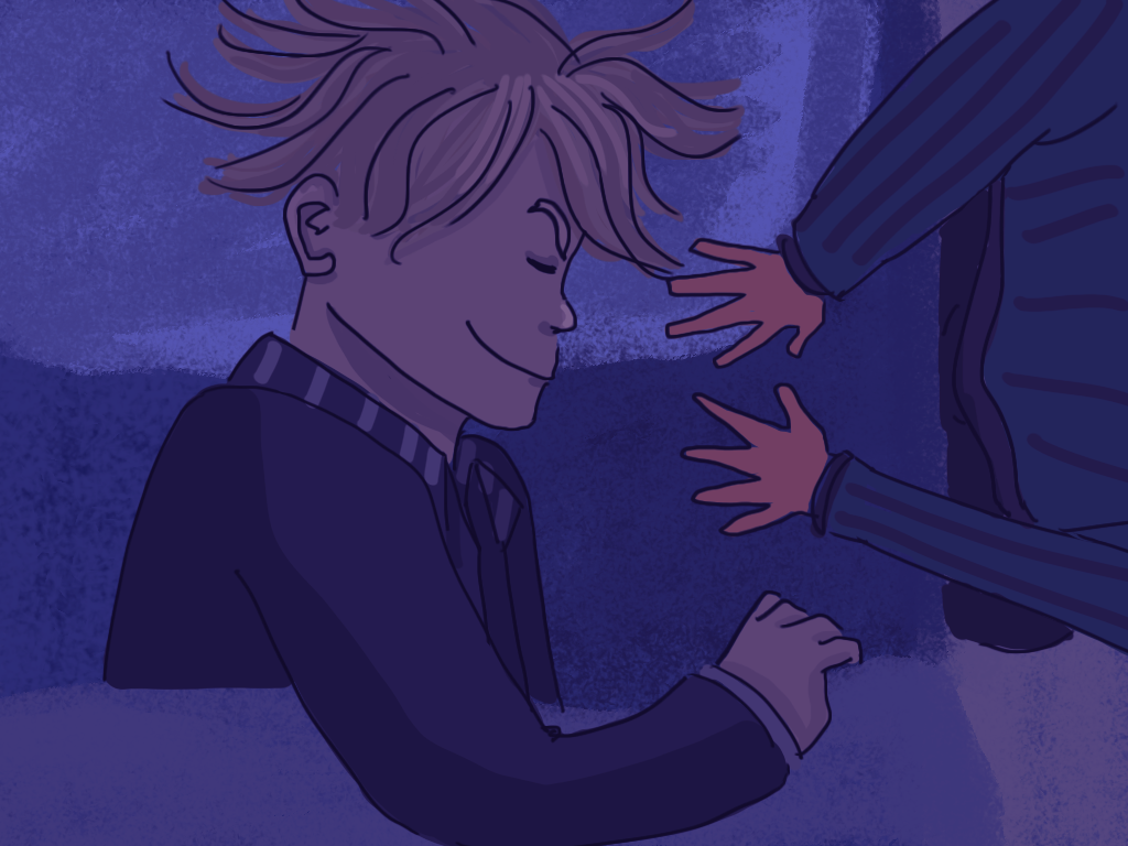 Urquieta está acostado en su cama, Papelucho está al lado.