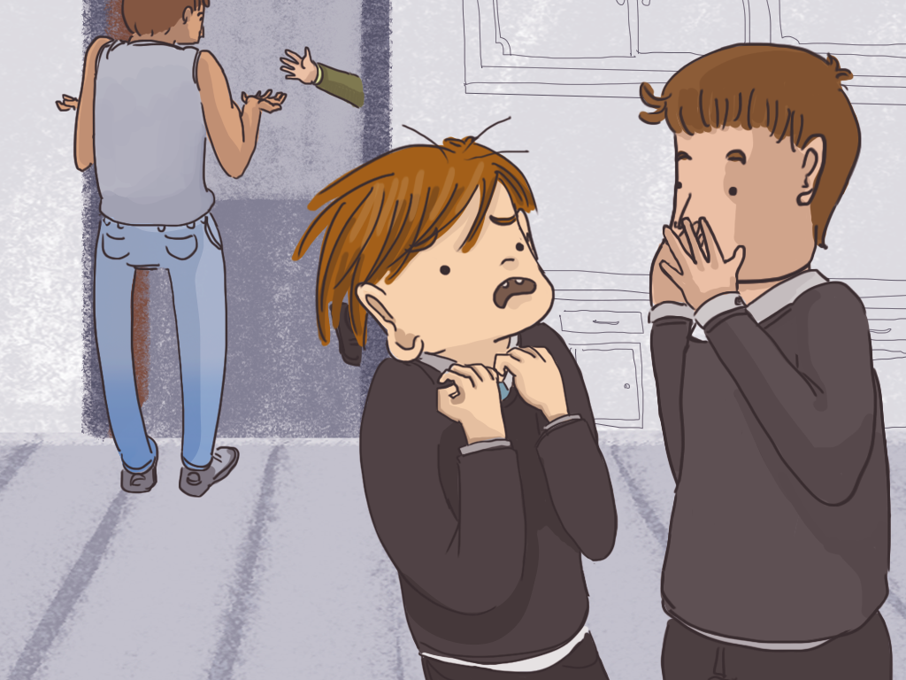 Papelucho y Gómez se miran asustados.