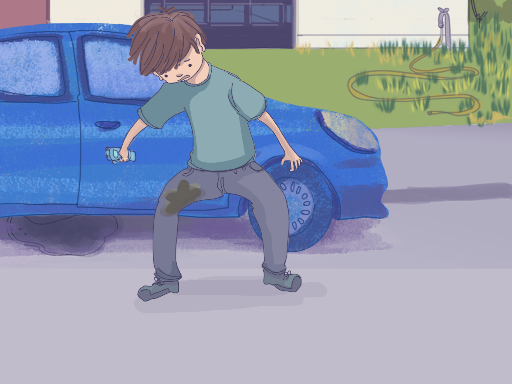 Papelucho mira asustado la mancha en su pierna