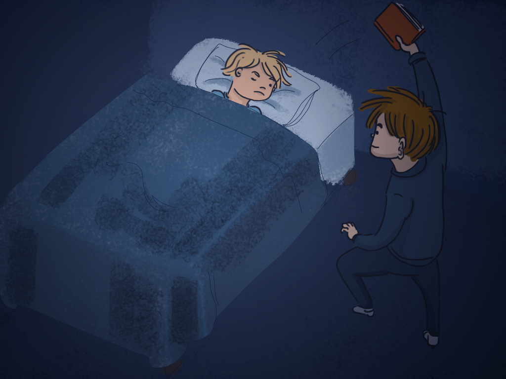 Papelucho saca su diario de la cama de Urquieta.