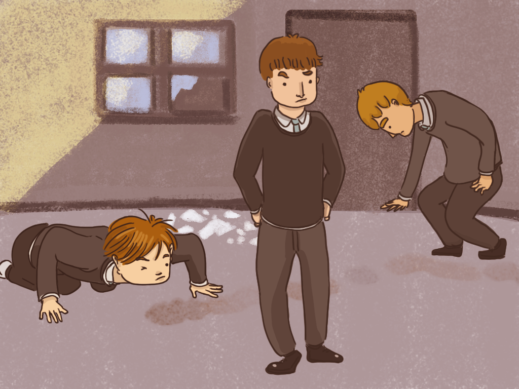 Papelucho y Gómez revisan la bodega donde se rompió el vidrio de la ventana.