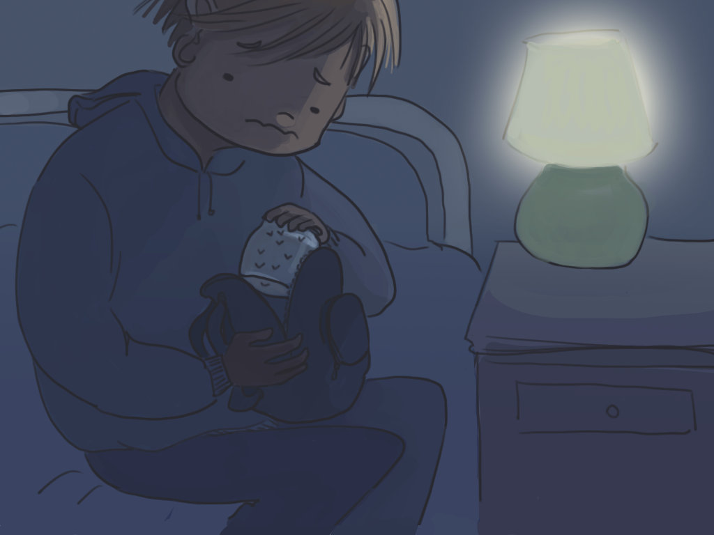 Papelucho está en su pieza. Guarda en su mochila su frasco con luciérnagas.